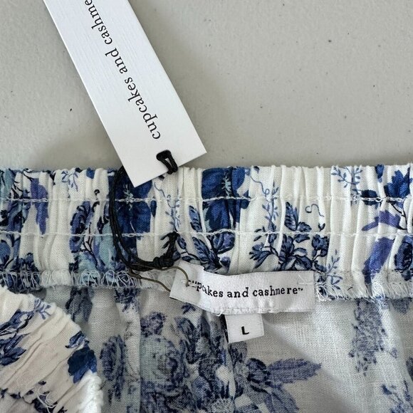 Cupcakes and Cashmere Tiered Midi Skirt White Blue Floral Cottagecore Large - Picture 5 of 11